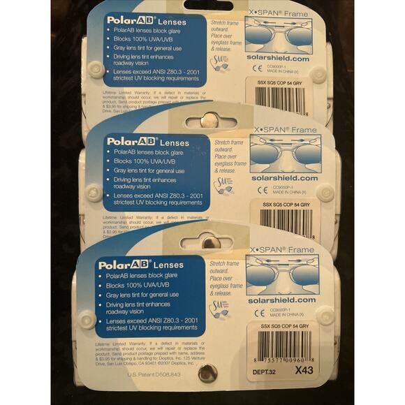 Solar Shield Clip-On Sunglasses Foster Grant's 54 Sq 5 NEW! Lot Of Three. - Picture 3 of 4